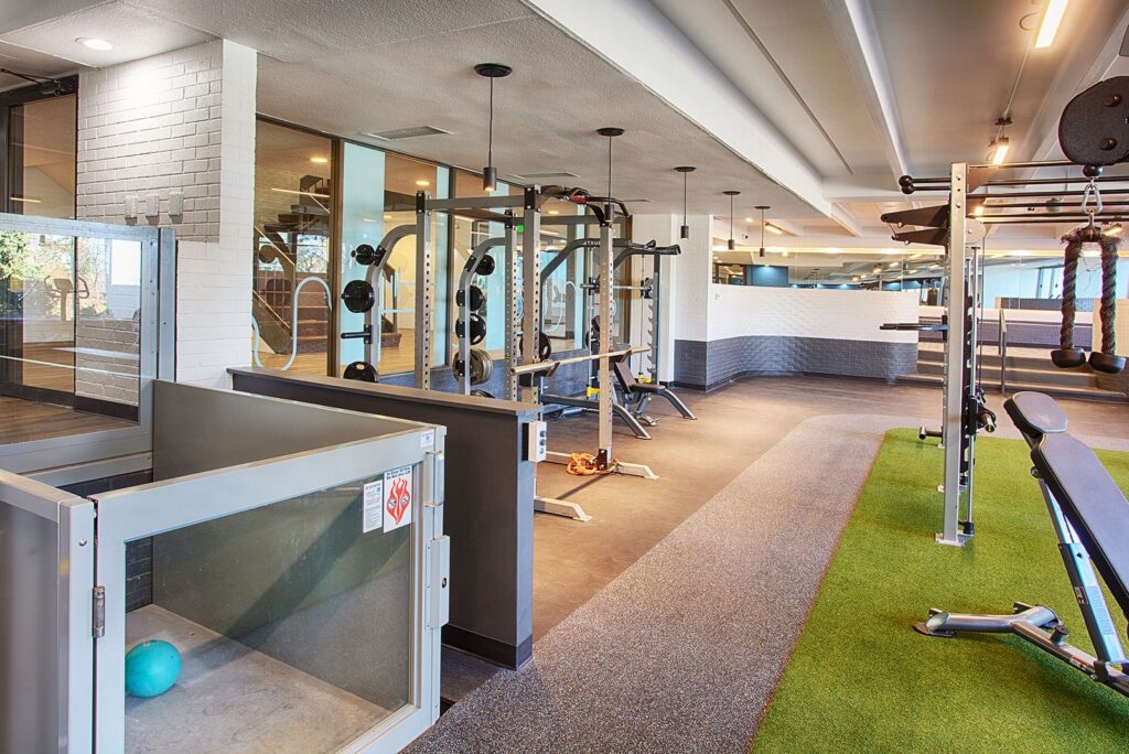 fitness center with strength training equipment